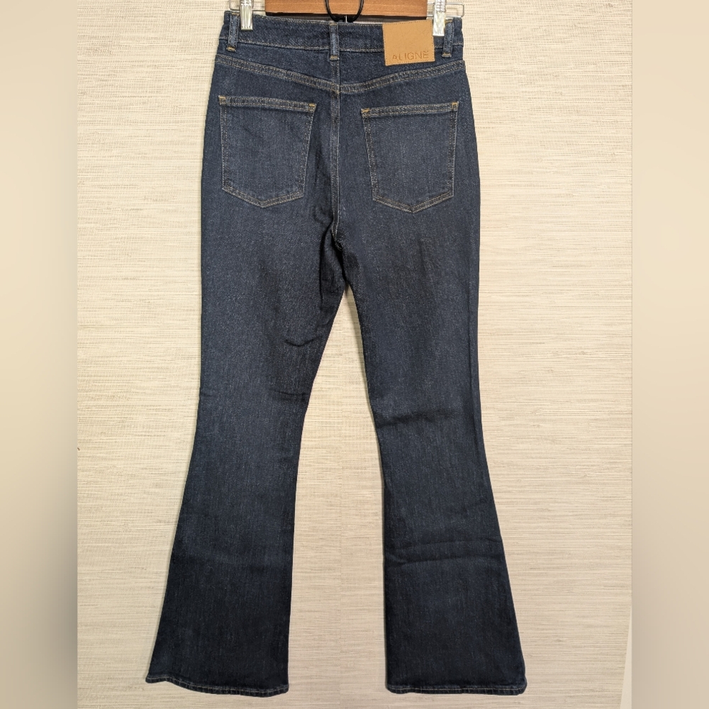 Aligne Denim Slim Flare Ocean Blue Jeans 26 NWT Dark Wash - Picture 11 of 12